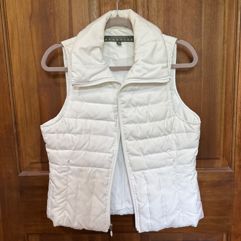 Kenneth Cole Reaction Womens Puffer Vest Off-White Down Feather Quilted Medium